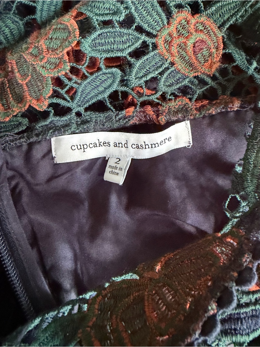 cupcakes & cashmere Navy Midi Dress with Coral Floral Lace - Picture 3 of 3